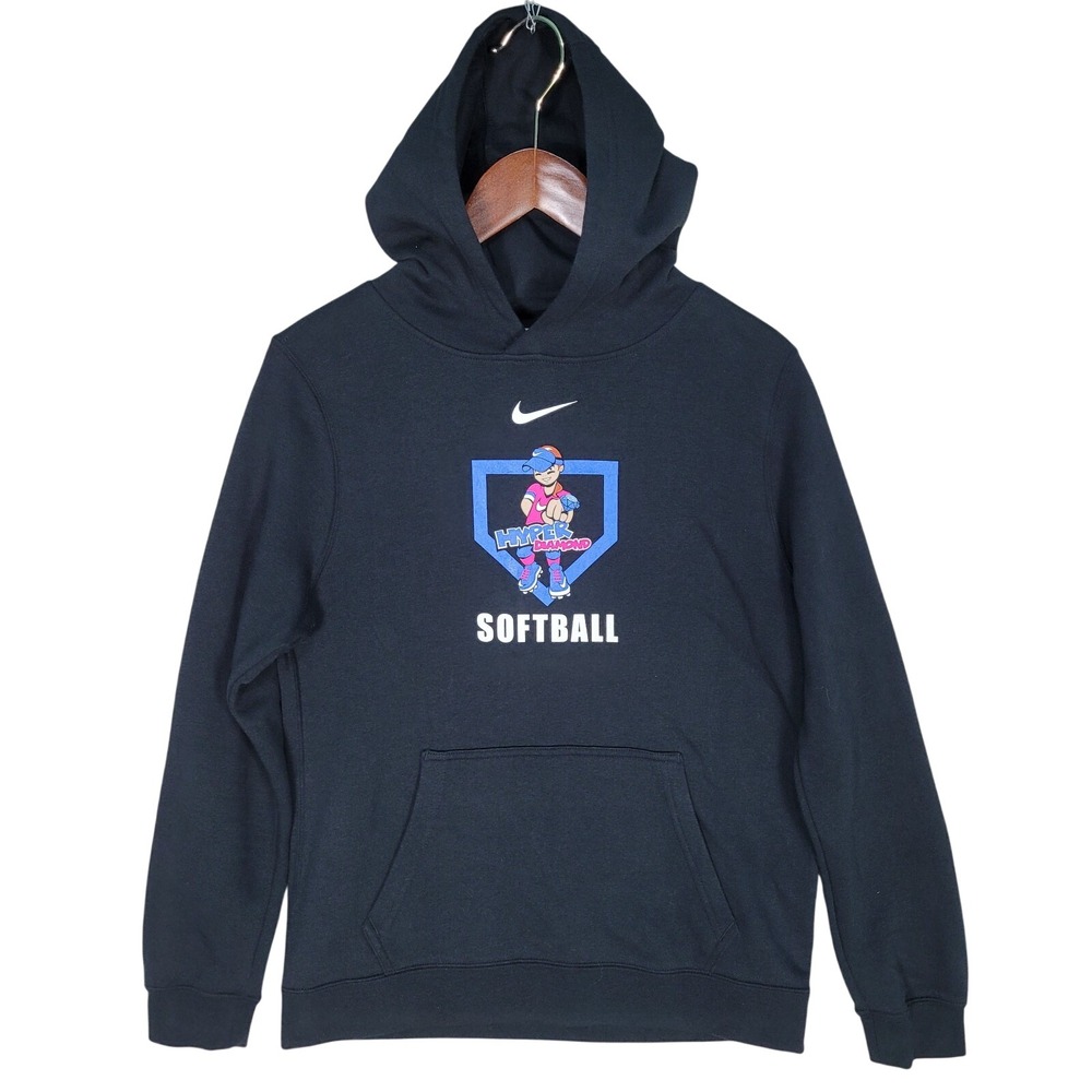Nike Hoodie Sweatshirt Women's XL Black‎ Hyperdiamond Softball Center Swoosh Y2K